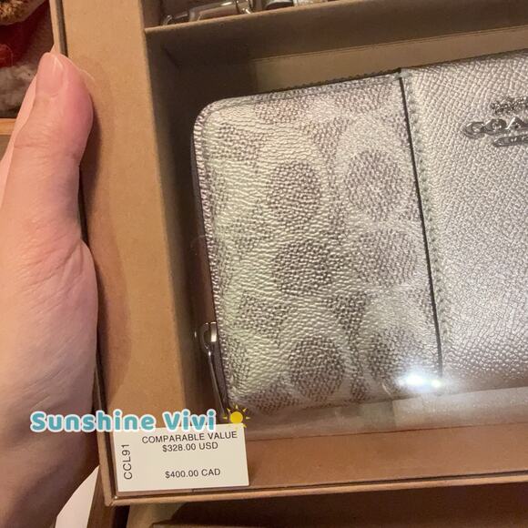 NWT COACH Boxed Long Zip Around Wallet CCL91 GRAY/SILVER Holiday gift Set - Picture 6 of 10